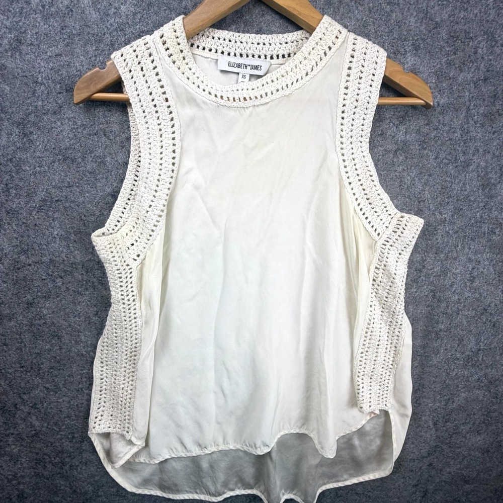 Elizabeth And James Tank Top Womens XS White Silk Crochet Boho Coastal Chic Soft
